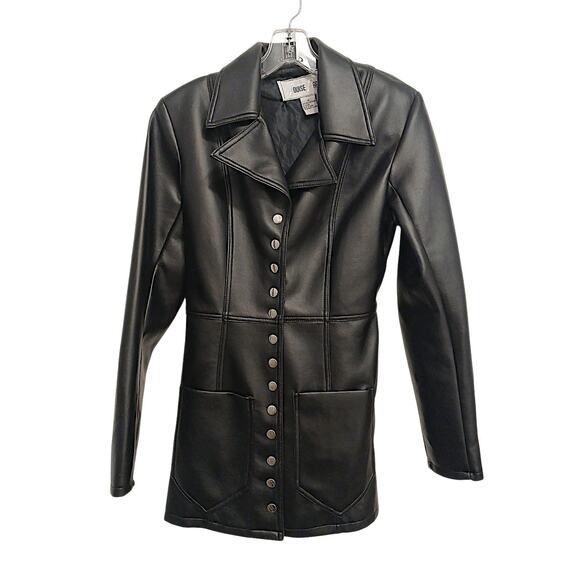 Louise Paris Faux Leather Jacket Sz S Black Mid Snaps Pockets Back Belt Modern - Picture 6 of 14